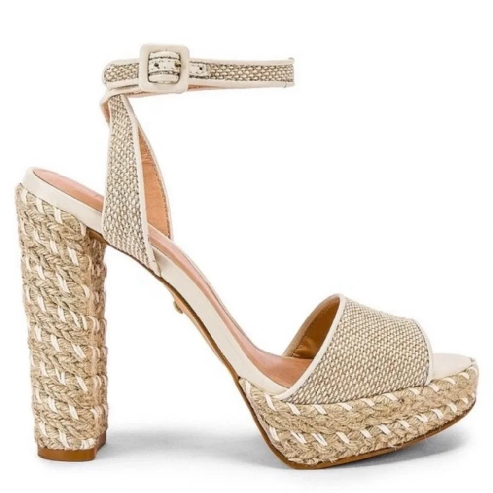 RAYE Natural Raffia Platform Wedge Sandals with Ankle Strap - Picture 1 of 6